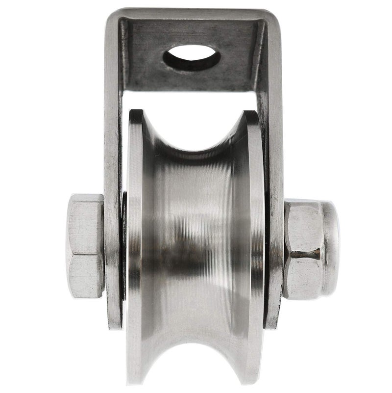 heyous Stainless Steel U-Type Groove Sliding Wheel Roller Track Rail Fixed Pulley with Bearing  Silver Tone  Long Style